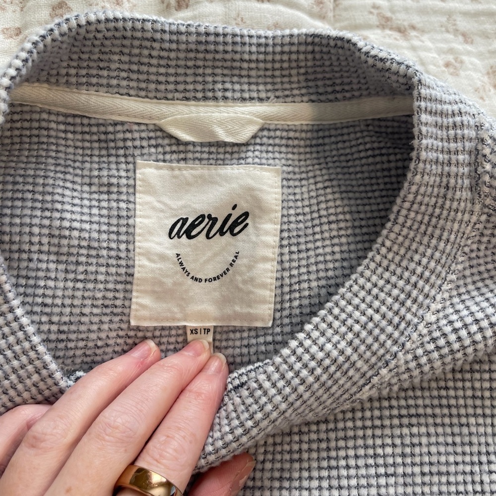 aerie Navy blue and white Waffle Crewneck Sweater - Picture 2 of 7